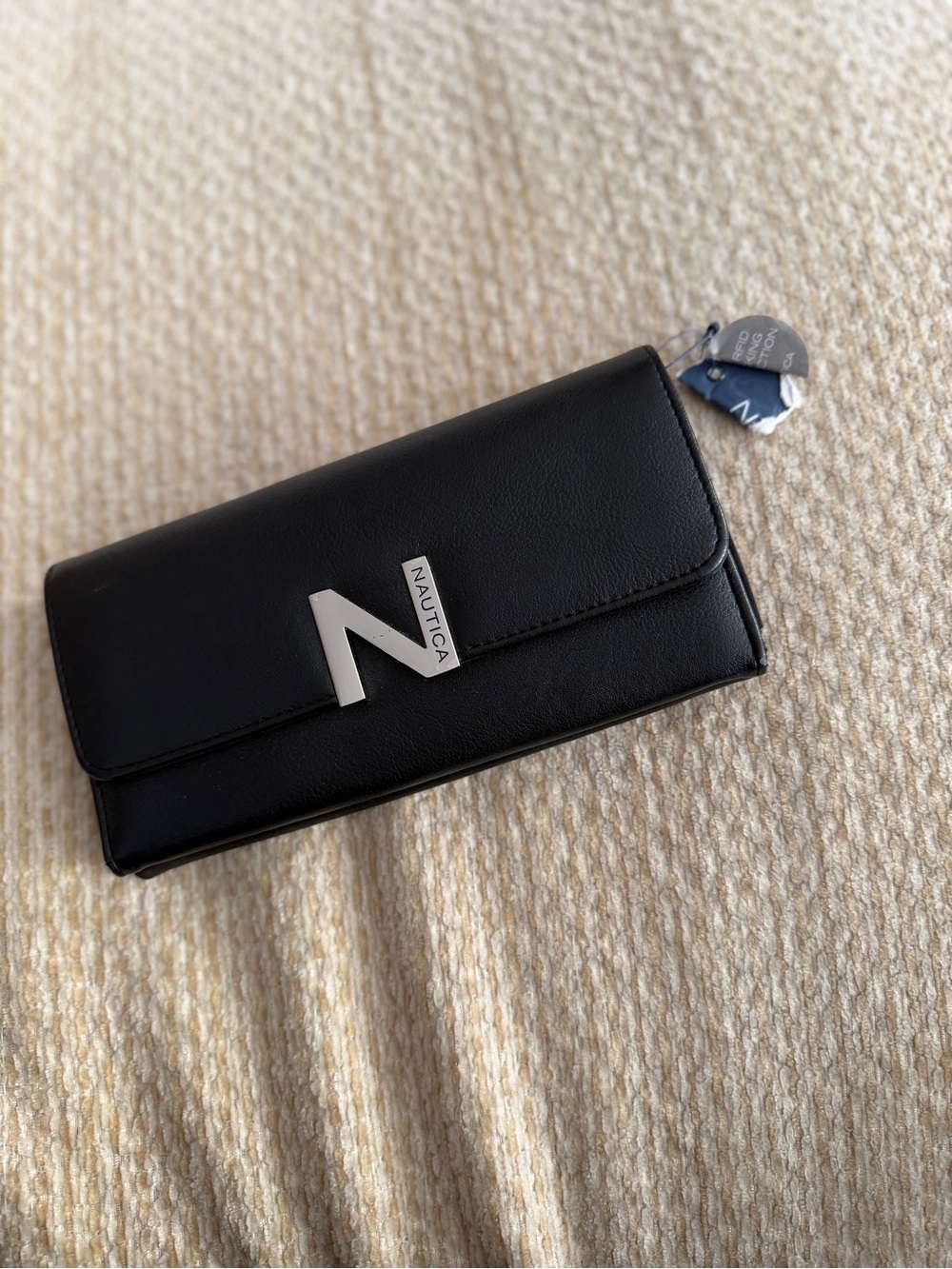 Nautica Black Leather Wallet with Silver 'N' Logo